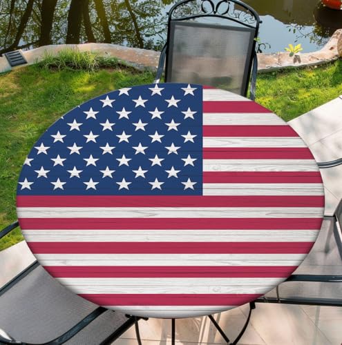 Round Table Cover for Round Tables 36"-70", Fitted Tablecloth with Elastic for Indoor Outdoor Party Holiday, 52inch, Flag - color: A-flag, size: 52" (Round)
