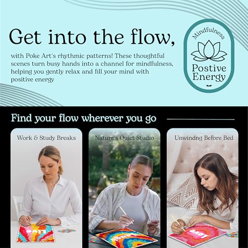 Unwynd Poke Art Positive Vibes Flower Bouquet Kit for Adults, Women & Teens | Hobby activity, brain puzzles, adult, 12 illustration sheets, 12 pages of stickers, 12 colour pages Rubbing Plates & Supplies - style: Positive Vibes