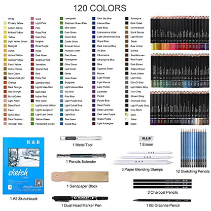 H & B H & B145 PCS Children Adult Artist Drawing and Art Supply Kit, Sketch Gift Box, Shading and Tinting Colors, Including Graphite Pencils, Drawing Sketch Kit - size: 1 Count (Pack of 145)
