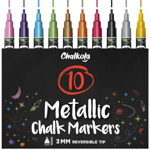 Metallic Liquid Chalk Markers Fine Tip (10 Pack) - 3mm Reversible Tip - size: Fine Tip - 3mm