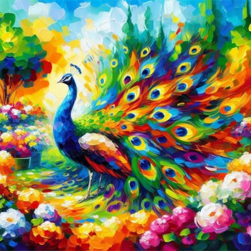 Paint by Numbers Kit for Adults, Peacock & Flower Design, 16x16 Inch | DIY Acrylic Painting Kit on Canvas for Beginners, Relaxing Arts & Crafts for Stress Relief, Home Wall Decor & Gift - color: HMOP251010