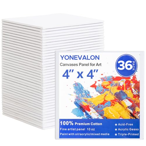 Mini Canvas for Painting 36 Pack, 4x4 Inch Small Canvases for Painting | Blank Canvas Panels, Gesso Primed 100% Cotton, for Acrylic Oil Watercolor Tempera, Ideal Art Supplies for All Skill Level - size: 4"x4" - 36pcs