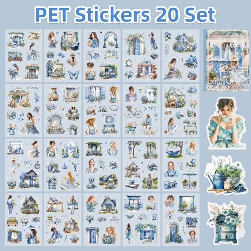 Uideyvi Flower Theme Sticker Scrapbooking Supplies for Junk Journal, 20 Sheets PET Stickers(TZ-001-005) - color: Flower theme