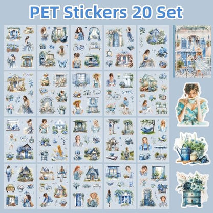 Uideyvi Flower Theme Sticker Scrapbooking Supplies for Junk Journal, 20 Sheets PET Stickers(TZ-001-005) - color: Flower theme