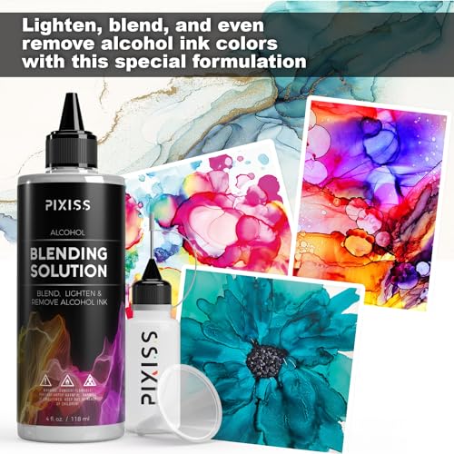 Alcohol Ink Blending Solution (4oz) and Water Brush Pen (6pk) - Watercolor Blending Brush Pens for Alcohol Ink Painting with Various Tips with Alcohol Blending Solution