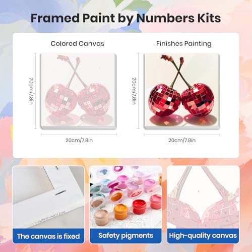 HEIBAGO 4 Pack Disco Ball Framed Paint by Numbers Kit for Adults Beginner, Adult Paint by Number Kits Fruit, DIY Paint by Numbers for Adults,Small Easy Acrylic Oil Painting for Wall Decor 8 x 8 Inch - color: Fruit Disco