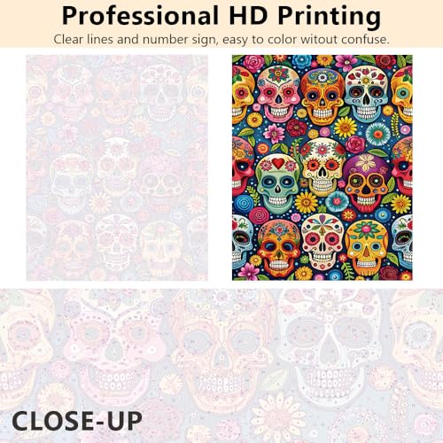 TUMOVO Paint by Numbers Kit for Adults, Adult Paint by Number Kits - Vibrant Day of the Dead Colorful Skulls, Cultural Festive Sugar Skull Art for Beginners, DIY Arts Crafts Kits - 16x20 Inch(Framed) - color: Skulls(Framed)