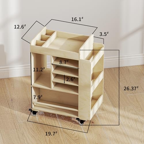 Art Cart Rolling Wood, Arts and Crafts Supply Organizer with Bookshelf | Multi-Functional Art Organizer Cabinet, Diy Utility Cart Small Art Supply Storage for Classroom Kindergartens Office Bedroom