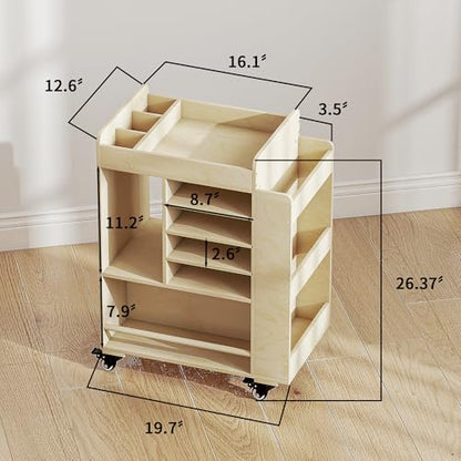 Art Cart Rolling Wood, Arts and Crafts Supply Organizer with Bookshelf | Multi-Functional Art Organizer Cabinet, Diy Utility Cart Small Art Supply Storage for Classroom Kindergartens Office Bedroom