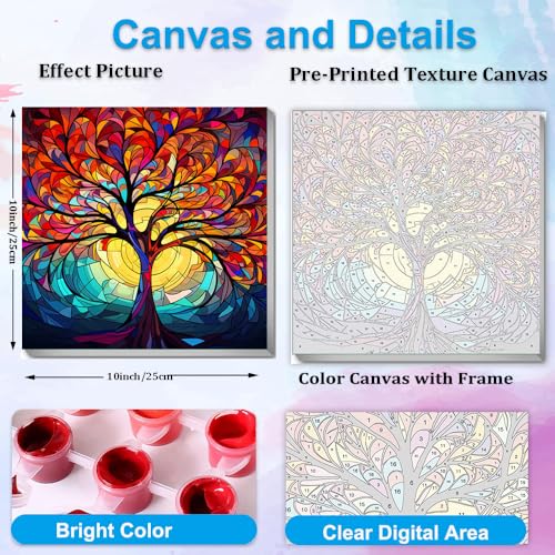 Artunion Framed Paint by Numbers Kit for Adults Beginners & Kids Ages 8-12,Tree of Life Paint by Number with Frame,Acrylic Paint by Numbers Kit on Canvas 10 * 10 Inch Without Easel - color: ZXT-190-F