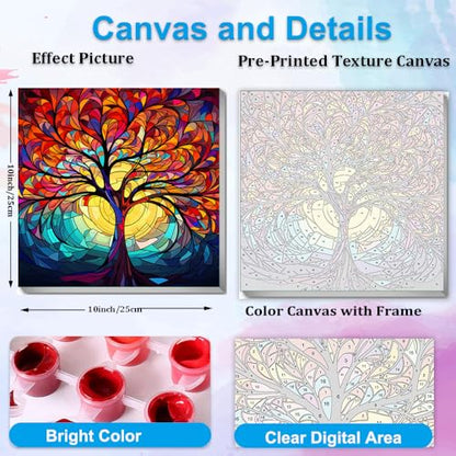 Artunion Framed Paint by Numbers Kit for Adults Beginners & Kids Ages 8-12,Tree of Life Paint by Number with Frame,Acrylic Paint by Numbers Kit on Canvas 10 * 10 Inch Without Easel - color: ZXT-190-F