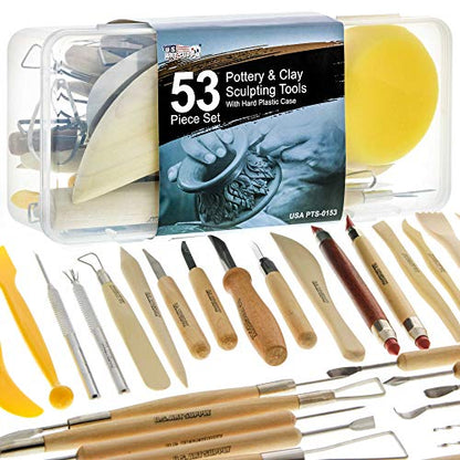 U.S. Art Supply Pottery & Clay Tools Set (53-Piece) | Includes Pottery Tools, Canvas Case for Sculpting, Ceramics, and Easy Storage & Transport - size: 53-Piece with Plastic Case