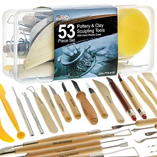 U.S. Art Supply Pottery & Clay Tools Set (53-Piece) | Includes Pottery Tools, Canvas Case for Sculpting, Ceramics, and Easy Storage & Transport - size: 53-Piece with Plastic Case