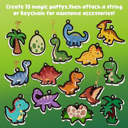 MZYTOZA 3D Art Kit Aqua Magic Puffs Dinosaur - Double-Sided, 15 Mess-Free Paint by Number Craft for Kids, Christmas Gift Idea & Stocking Stuffer, Art Projects with Puff Markers - color: Double-sided Dinosaurs