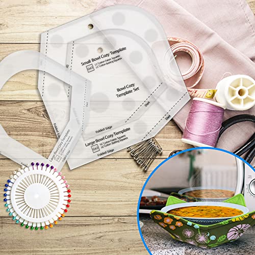 Bowl Cozy Template 3 Sizes, Bowl Cozy Pattern Template Cutting Ruler Set,Sewing Pattern and 40 Cool Pins, User Manual Included