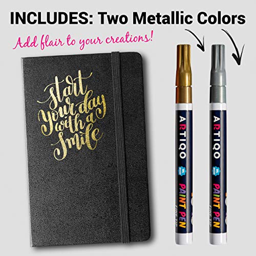 Fine Tip Paint pens for Rock Painting - Wood, Glass, Metal and Ceramic Works on Almost All Surfaces Set of 15 Vibrant oil based fine point paint markers, Quick Dry, Water Resistant