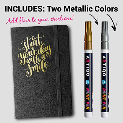 Fine Tip Paint pens for Rock Painting - Wood, Glass, Metal and Ceramic Works on Almost All Surfaces Set of 15 Vibrant oil based fine point paint markers, Quick Dry, Water Resistant