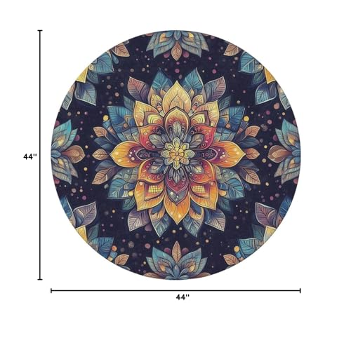 Round Tablecloth Stretch Round Fitted Tablecloth with Elastic, Boho Waterproof Table Cloth for 38"-42" Round Table, 44Inch - color: A-boho-1, size: 44" (Round)