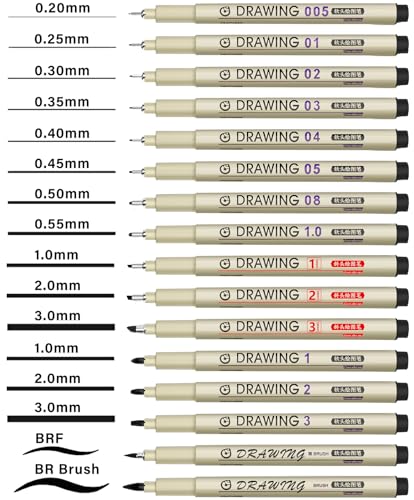 Muchcute Micro Fineliner Drawing Art Pens: 16 Black Artist Supplies Adults - color: 16 Tip Sizes