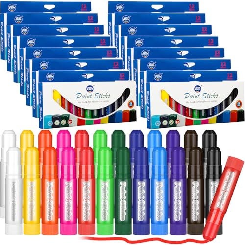 Fulmoon 16 Sets 192 Pcs WashableTempera Paint Sticks for Kids Solid Paint Sticks Bulk 12 Vibrant Colors Quick Dry No Mess Art Supplies for Paper Canvas Wood Glass Rock