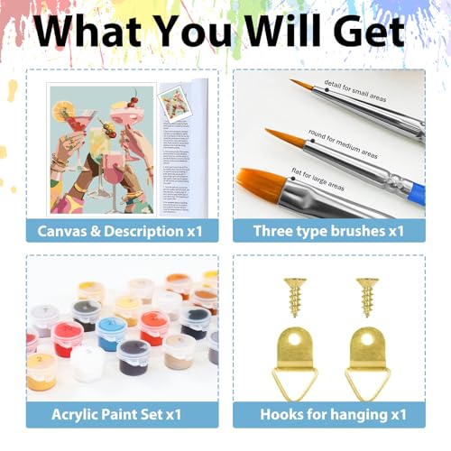 Paint by Numbers Kit for Adults, Adult Paint by Number Kits 16x20 Inch - color: Cocktail