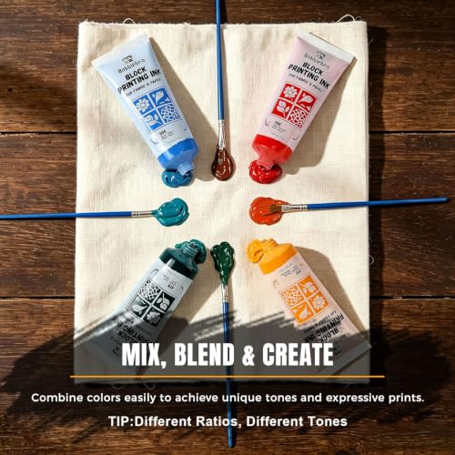 Block Printing Ink Set, 6 Colors, 2.6 oz Each, for Fabric & Paper