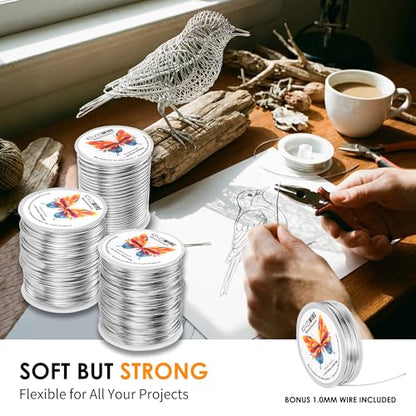 Aluminum Craft Wire 16 Gauge(1.5 mm)–164 FT(50 M)+18 Gauge (1.0 mm) 32.8FT (10 M) KSVZS Anodized Aluminum Wire,Flexible Metal Wire for Crafts,Sculpting,Jewelry Making,Armature and DIY Crafts(Silver) - size: 16 Gauge