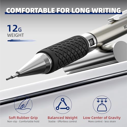 WUO 0.5 mm Mechanical Pencil Set with Eraser Pen Storage Case, 6 PCS | Metal Drafting Pencils, 360 HB Lead Refills, 3x4B Erasers, 12 Eraser Refills for School Artist Writing Drawing Sketching - color: Black 4 - 0.5mm (6 Pack)