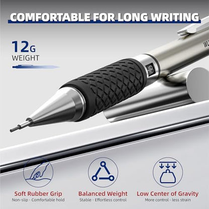 WUO 0.5 mm Mechanical Pencil Set with Eraser Pen Storage Case, 6 PCS | Metal Drafting Pencils, 360 HB Lead Refills, 3x4B Erasers, 12 Eraser Refills for School Artist Writing Drawing Sketching - color: Black 4 - 0.5mm (6 Pack)