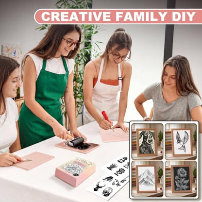 Rubber Linoleum Blocks for Printmaking, 6pcs Linocut Blocks with 8 Stencils and 10 Transfer Papers, Linocut Kit for Printing and Stamp Making DIY Art Craft