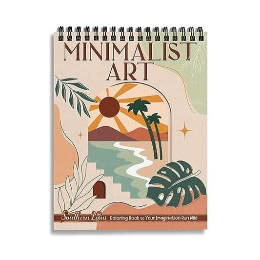 SOUTHERN LOTUS Minimalist Art Coloring Book Spiral Bound with Abstract Design Aesthetic Shapes Styles Hardcover Adult Color Pages for Women Seniors Girls Relax Relieve Stress