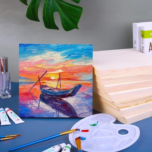 ADXCO 8 Pack Wood Panels 8 x 8 Inch Unfinished Wood Canvas Wooden Panel Boards for Painting, Pouring, Arts Use with Oils, Acrylics