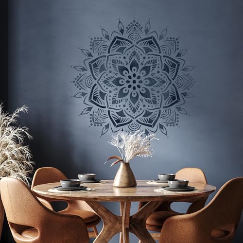 NAKLEO Painting Large Stencil, Diameter 35”, Flower Mandala Stencil, Reusable Plastic Template, Art Craft DIY, Big Geometric Mandala Pattern for Painting Wall Floor Wood Fabric Furniture - color: Flower Mandala, size: L