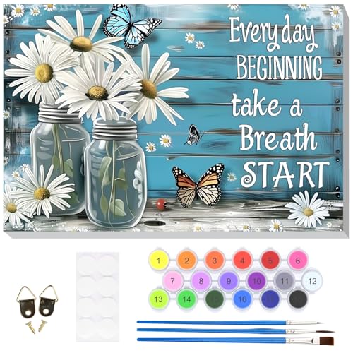 HEIBAGO Framed Paint by Numbers Kit Daisy for Adults, Paint by Numbers for Adults Beginner, Adult Paint by Number Kits on Canvas, DIY Painting by Numbers for Gift Home Wall Decor 8 x 12 Inch - color: Daisy