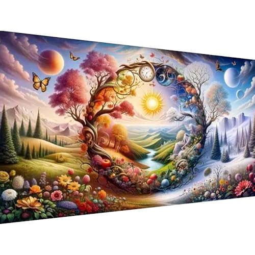 5D Large Diamond Art Painting,Four Season Diamond Art Kits for Adults,DIY Full Drill Crystal Rhinestone Arts and Crafts,Butterfly Flowers Art Painting with Diamond Home Wall Decor 27.5 X 15.7inch - color: 25-52 Four Season