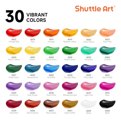 Shuttle Art 54 Pack Acrylic Paint Set, Acrylic Painting Set with 30 Colors Acrylic Paint, Wooden Easel, Painting Canvas, Paint Brushes, Palette, Art Painting Supplies for Kids Adults Beginner Artists