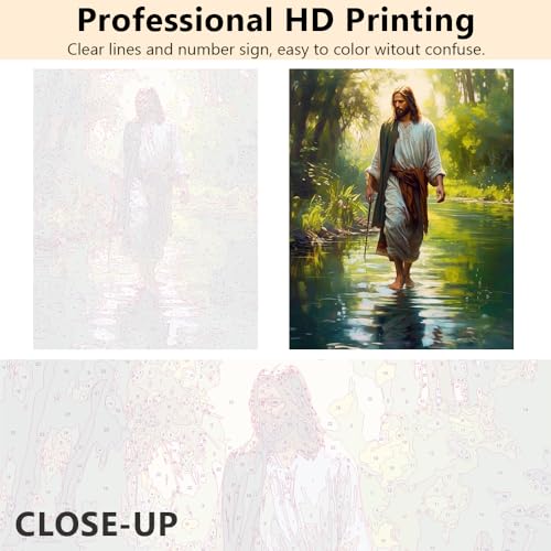TUMOVO Jesus Paint by Numbers, Adult Paint by Number Prayer in The Forest Paint-by-Number Kits DIY Acrylic Painting Kits On Canvas Religious Spirit Paint by Number for Adults, 16 x20 Inch - color: Jesus