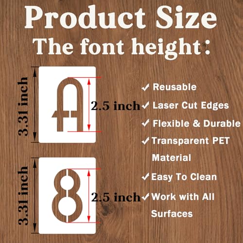 YEAJON 2.5 Inch Letter Stencils and Numbers, 42 Pcs Alphabet Drawing Stencils, Reusable Plastic Craft Templates for Painting on Wood, Wall, Fabric, Rock, Signage - size: 2.5 Inch