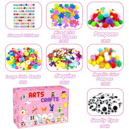 VLUSSO DIY Arts and Crafts Supplies Kit Materials Set for Kids and Toddlers | 2000 craft supplies, fine motor skills,parent-child interactive,gift for girls boys 4-12, homeschool use,educational toy,pink - size: 2000pcs-2