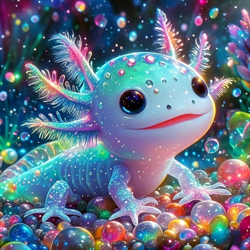 Diamond Painting Kits for Adults, Colorful Glittering Axolotl Diamond Art | Gem Art for Beginners, Full Drill Round DIY Gem Painting, Diamond Gem Painting Kits for Home Art Decor, 13.78X13.78 inch - color: KM769-1