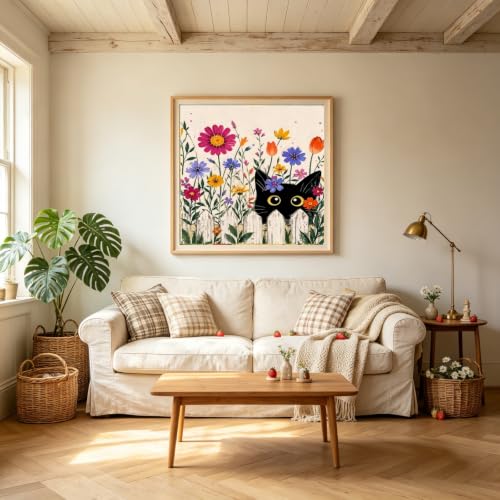 5D Flower Diamond Painting Kits for Adults,Cute Black Cat Diamond Art Kits - color: KM1219-1
