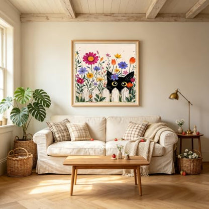 5D Flower Diamond Painting Kits for Adults,Cute Black Cat Diamond Art Kits - color: KM1219-1