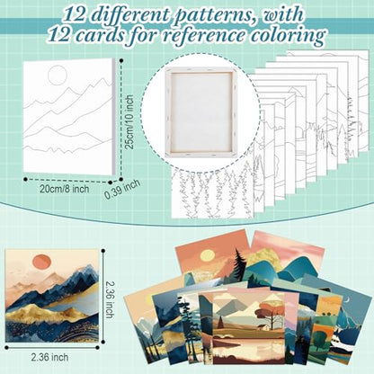 Sherr 12 Pcs Pre Drawn Canvas for Adults,Mountain Lake,8 x 10 Inch - size: 8 x 10 Inch, style: Mountain Lake