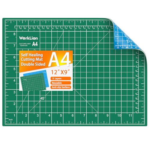 WORKLION Full 9" x 12" Art Self Healing PVC Cutting Mat, Double Sided, Gridded Rotary Cutting Board for Craft, Fabric, Quilting, Sewing, Scrapbooking Project… - color: Green/Blue, size: 12"L x 9"W