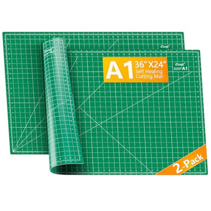 2-Pack 24"x36" Self-Healing Sewing Mat: Large Double-Sided Green 5-Ply Hobby Mat, A1 Rotary Cutting Mat for Sewing, Quilting & Fabric Crafts - color: Green, size: 24" x 36"（2-Pack）