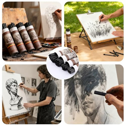 100 Pcs Willow Charcoal Sticks,4 Size Natural Charcoal Art Supplies for Artists,Beginners,Students,Perfect for Drawing,Sketching,Shading, and Fine Art Christmas Gifts(2-4mm/4-5mm/5-7mm/7-9mm)