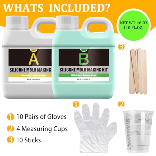 Silicone Molds Making Kit 46oz, Super Elastic 15A Silicone Rubber for DIY Mold Making, Silicone 1:1 Mixing Fast Curing Silicone Mold Kit for Casting Resin Molds, Candle Molds, Soap Mold, Craft (Green) - color: Green, 46oz
