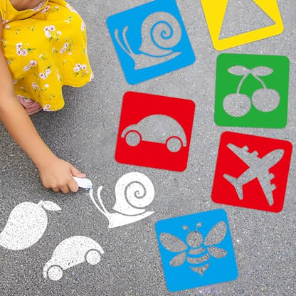 36pcs Drawing Stencils for 8 Inch Sidewalk Chalk Stencils Painting Large Washable Reusable Themed Shape Template - style: Learning