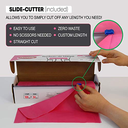 Neatiffy Disposable Plastic Tablecloth Roll | Indoor/Outdoor Table Cover Roll for Rectangle, Square, Round, Oval Tables | Picnic, Party, Banquet, Birthdays, Weddings - 54 in x 108 ft - Pink - color: Pink