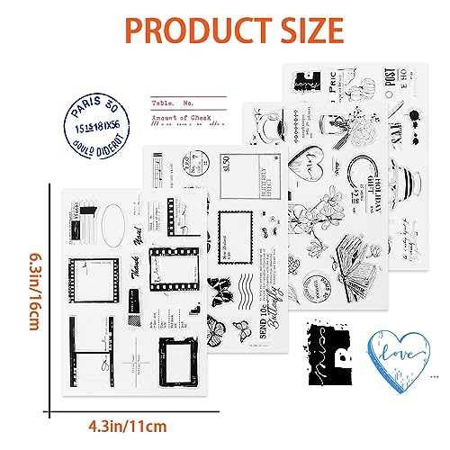 4 Themes 60Pcs Clear Stamps, Retro Rubber Clear Stamp, Transparent Silicone Stamps Seal for DIY Scrapbooking Card Making Decoration, Style D - style: Style D
